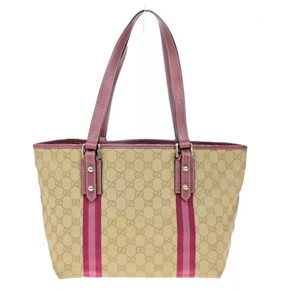 GUCCI Logo GG Pattern Shoulder Tote Bag Canvas Leather Brown Pink Italy - Picture 11 of 16
